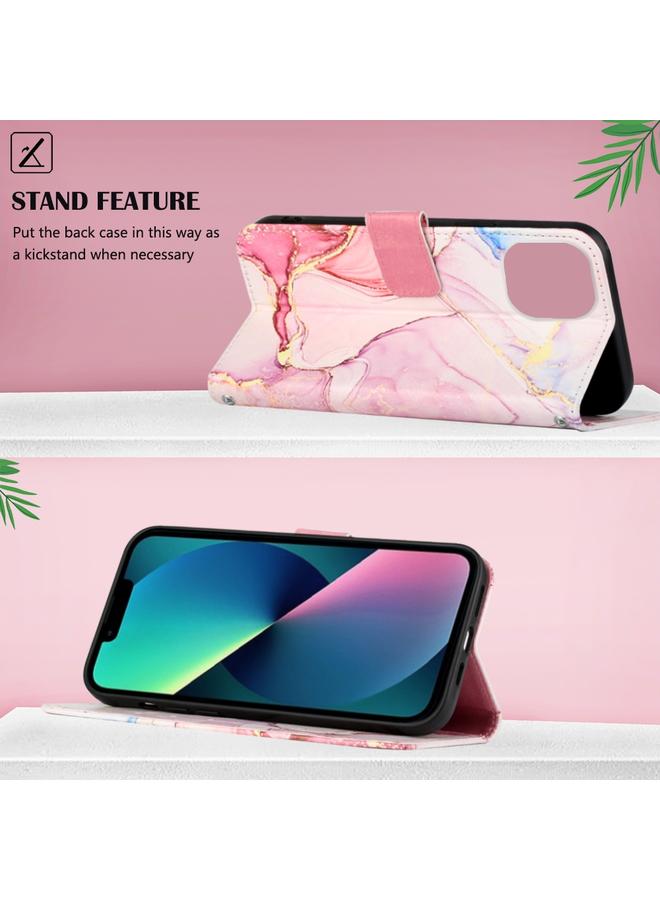 اس-توب جراب هاتف iPhone 14 من الجلد القابل للطي بنمط رخامي - Image 3