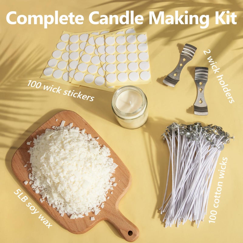 FUHITIM Soy Candle Wax for Candle Making 5 lbs Bag, Premium Natural Soy Wax Flakes, No additives and Pure, 100 Cotton Candle Wicks, 100 Wick Stickers, & 2 Centering Devices - Image 2