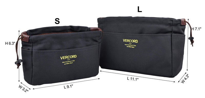 Vercord منظم حقائب اليد من فيركورد قماش، حقيبة إدخال متينة، 10 جيوب رمادية كبيرة - Image 2
