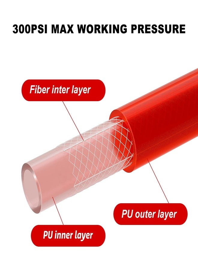 Hromee 1/4-Inch x 10ft Polyurethane Recoil Air Hose with Fittings Compressor Hose with 1/4 in. Industrial NPT Coupler and Plug Kit, Red - Image 2