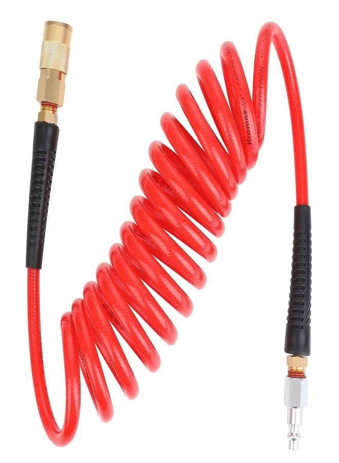Hromee 1/4-Inch x 10ft Polyurethane Recoil Air Hose with Fittings Compressor Hose with 1/4 in. Industrial NPT Coupler and Plug Kit, Red - Image 1