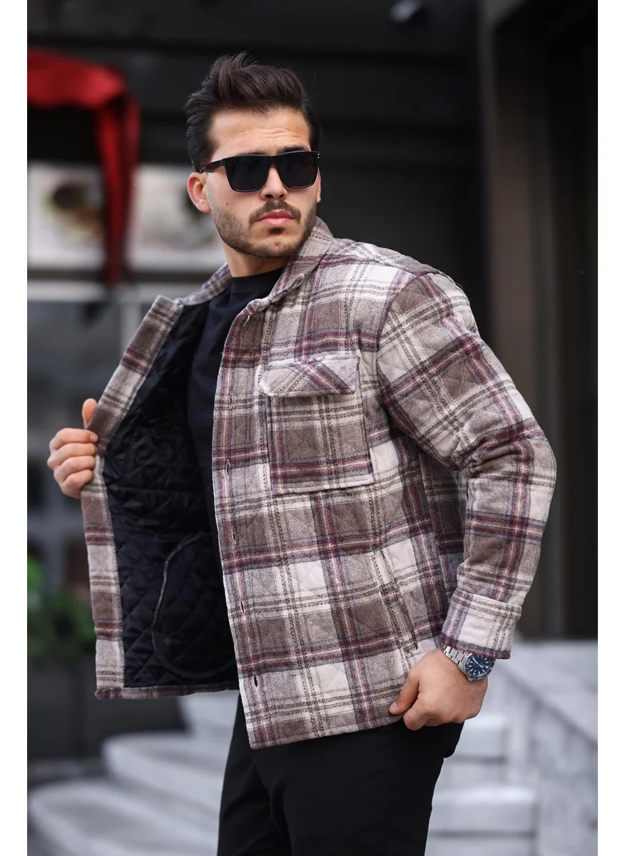 Miron Brown Burgundy Plaid Quilted Detail Regular Fit JACKET-2454
