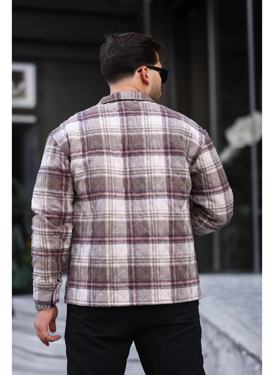 Miron Brown Burgundy Plaid Quilted Detail Regular Fit JACKET-2454