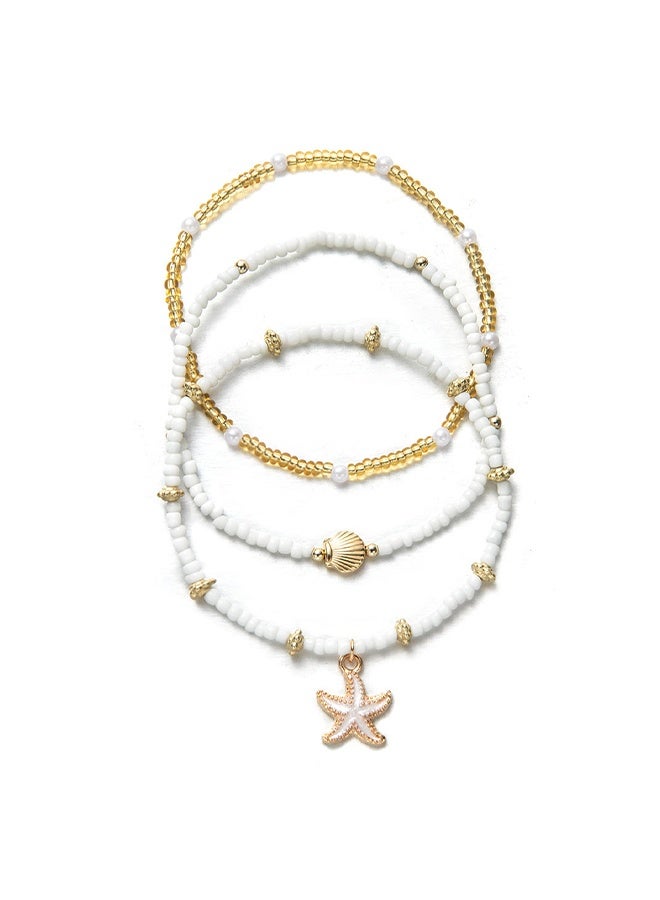 حبة الكاحل أساور مجموعة للنساء ، خلخال بوهو شل الذهب قابل للتعديل ، هاواي بيتش صدف لؤلؤة القرص نجم البحر المحار المحار مجوهرات القدم ، هدايا أزياء الصيف - Image 1