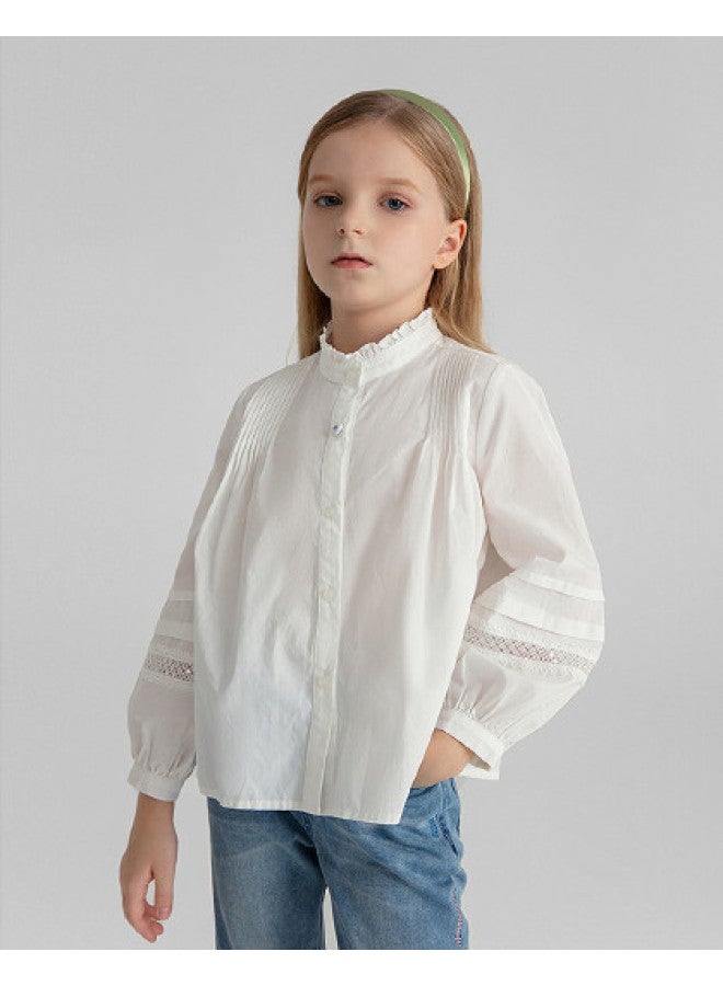 Annil Girls' Stand Collar Long Sleeve Blouse 2025 Autumn New Sweet Ruffled Princess Style Cute Shirt - Image 1