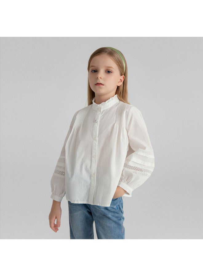 Annil Girls' Stand Collar Long Sleeve Blouse 2025 Autumn New Sweet Ruffled Princess Style Cute Shirt - Image 2