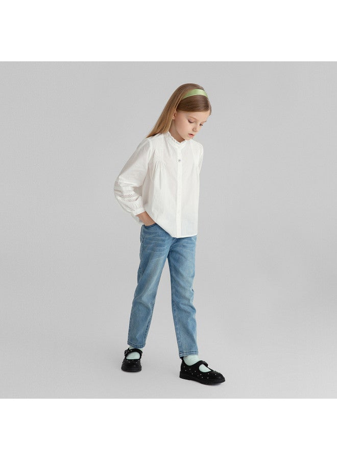 Annil Girls' Stand Collar Long Sleeve Blouse 2025 Autumn New Sweet Ruffled Princess Style Cute Shirt - Image 5