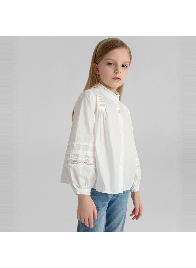 Annil Girls' Stand Collar Long Sleeve Blouse 2025 Autumn New Sweet Ruffled Princess Style Cute Shirt - Image 4