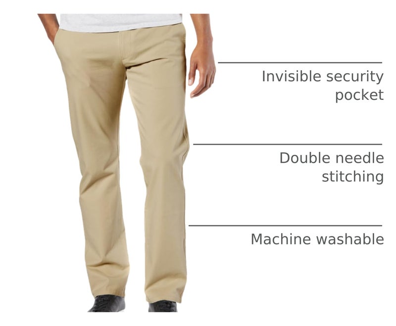 DOCKERS دوكرز® بنطلون تشينو للرجال بقصة مستقيمة مع مرونة ذكية 360 (عادي وكبير وطويل)، كاكي بريطاني جديد، 38W x 34L - Image 2