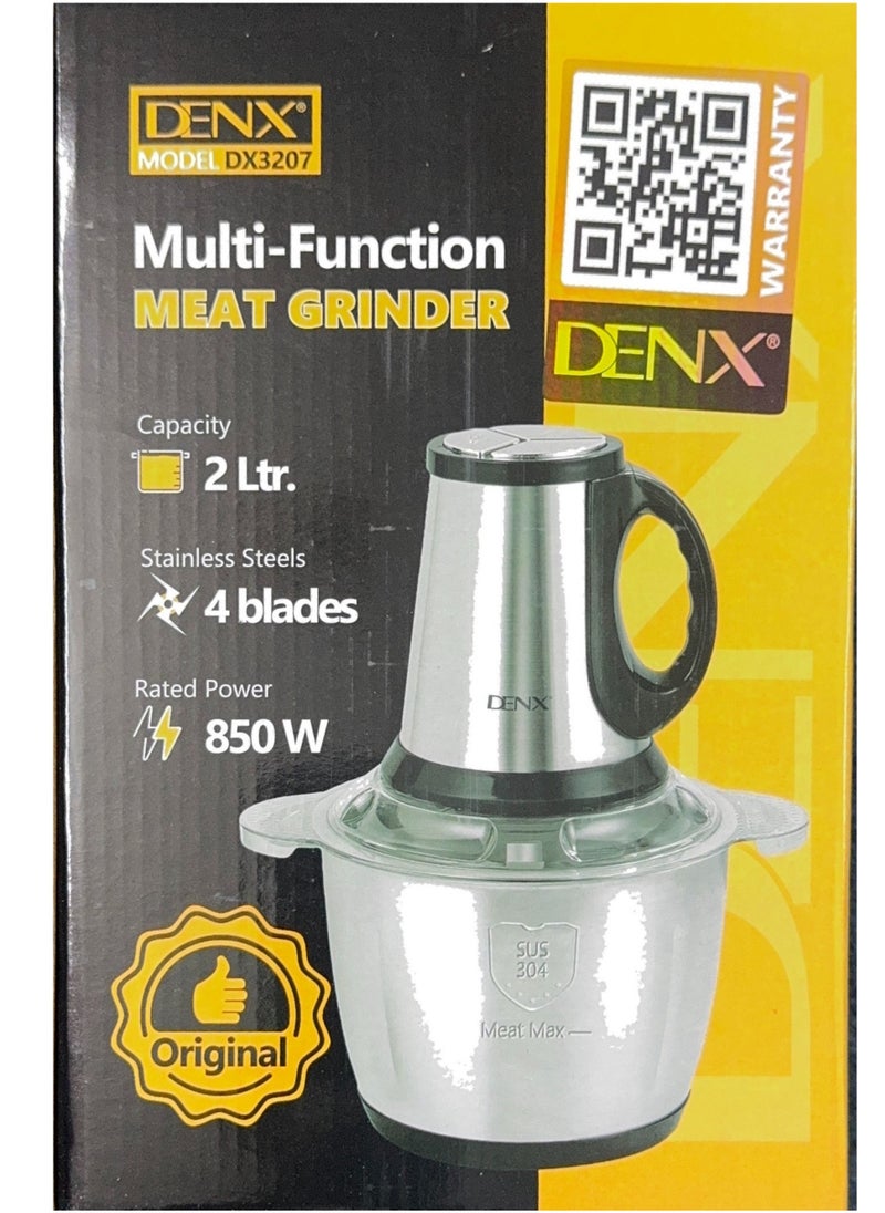 Denx 2 Liter Stainless Steel Electric Meat Grinder And Vegetable Slicer, Electric Meat Chopper Grinder 850W Stainless Steel Bowl Multifunctional 2L Food Processor For Meat Vegetable Mincer Blender For Home/Restaurant/Kitchen, Dx3207 - Image 1
