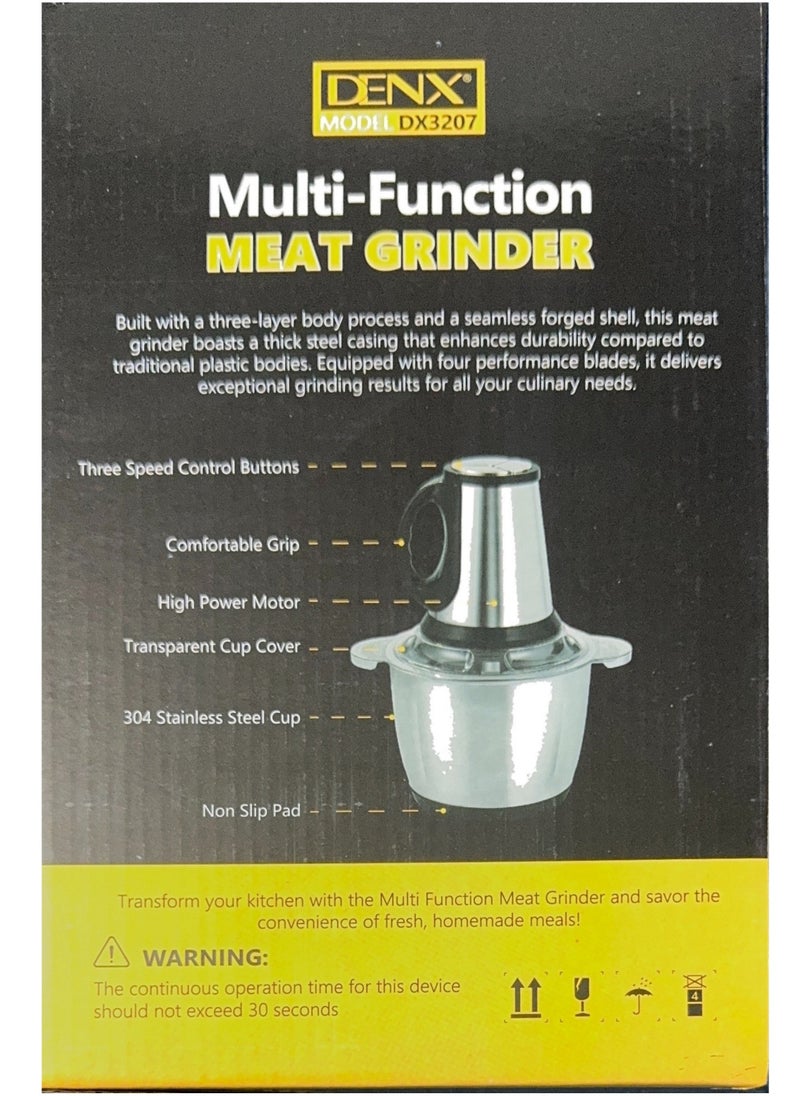 Denx 2 Liter Stainless Steel Electric Meat Grinder And Vegetable Slicer, Electric Meat Chopper Grinder 850W Stainless Steel Bowl Multifunctional 2L Food Processor For Meat Vegetable Mincer Blender For Home/Restaurant/Kitchen, Dx3207 - Image 3