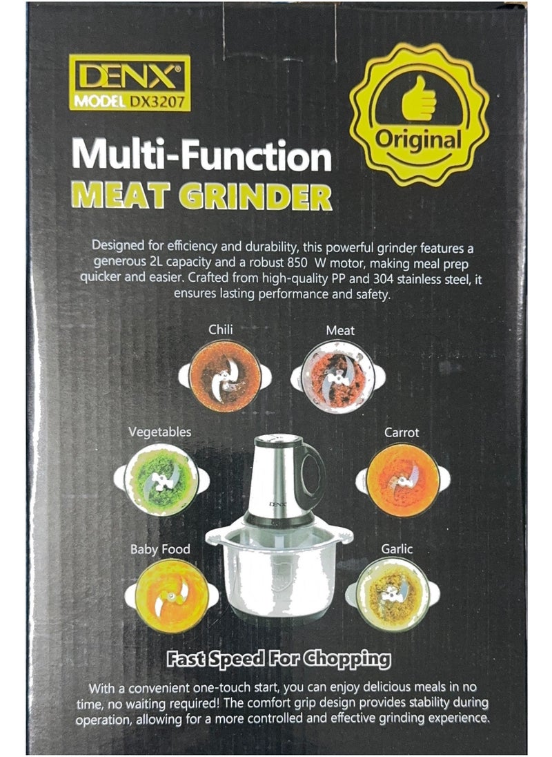 Denx 2 Liter Stainless Steel Electric Meat Grinder And Vegetable Slicer, Electric Meat Chopper Grinder 850W Stainless Steel Bowl Multifunctional 2L Food Processor For Meat Vegetable Mincer Blender For Home/Restaurant/Kitchen, Dx3207 - Image 2