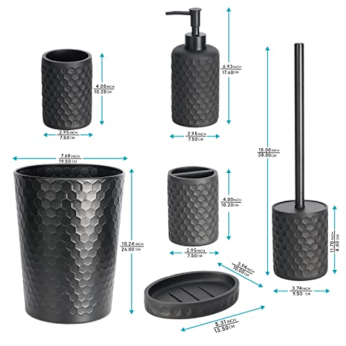 zccz Bathroom Accessory Set - 6 Pcs Black Bathroom Accessories Set with Trash Can, Toothbrush Holder, Toothbrush Cup, Soap Dispenser, Soap Dish, Toilet Brush with Holder - Accessoire Salle de Bain - Image 3
