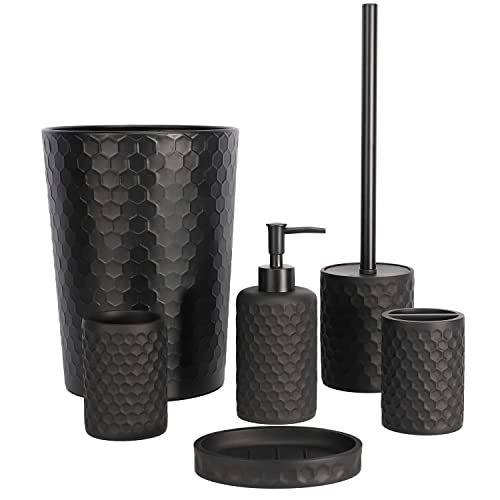 zccz Bathroom Accessory Set - 6 Pcs Black Bathroom Accessories Set with Trash Can, Toothbrush Holder, Toothbrush Cup, Soap Dispenser, Soap Dish, Toilet Brush with Holder - Accessoire Salle de Bain - Image 1