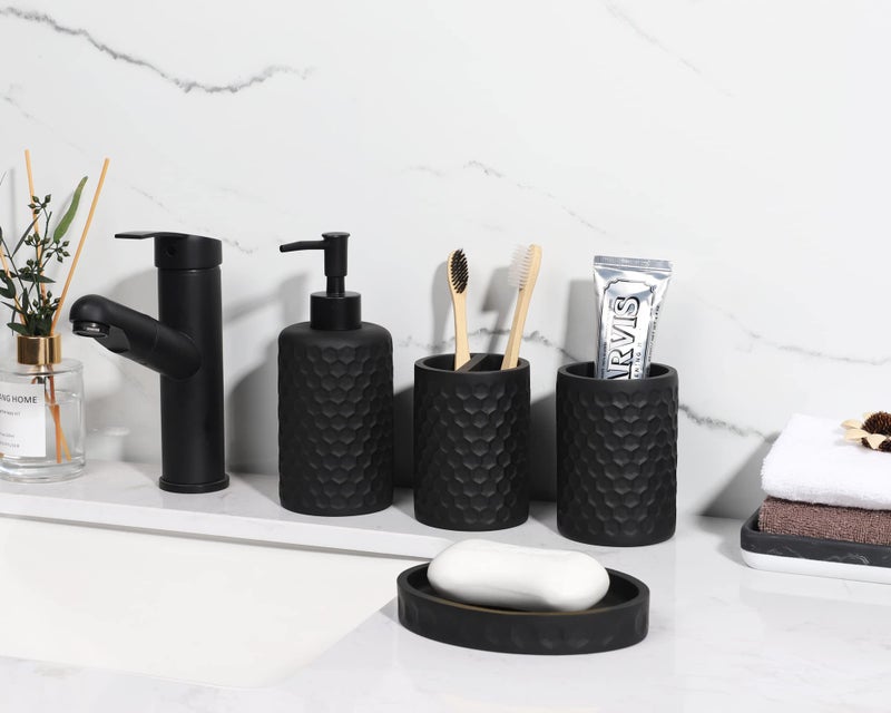 zccz Bathroom Accessory Set - 6 Pcs Black Bathroom Accessories Set with Trash Can, Toothbrush Holder, Toothbrush Cup, Soap Dispenser, Soap Dish, Toilet Brush with Holder - Accessoire Salle de Bain - Image 2