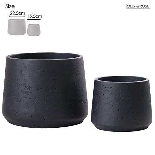 Olly & Rose Copenhagen Matt Black Ceramic Plant Pot Set of 2-9" and 6" Ceramic Cement Planters for Indoor & Outdoors Textured Effect - Large & Medium Plant Pots - Image 5