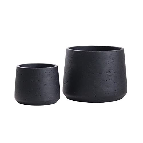 Olly & Rose Copenhagen Matt Black Ceramic Plant Pot Set of 2-9" and 6" Ceramic Cement Planters for Indoor & Outdoors Textured Effect - Large & Medium Plant Pots - Image 1