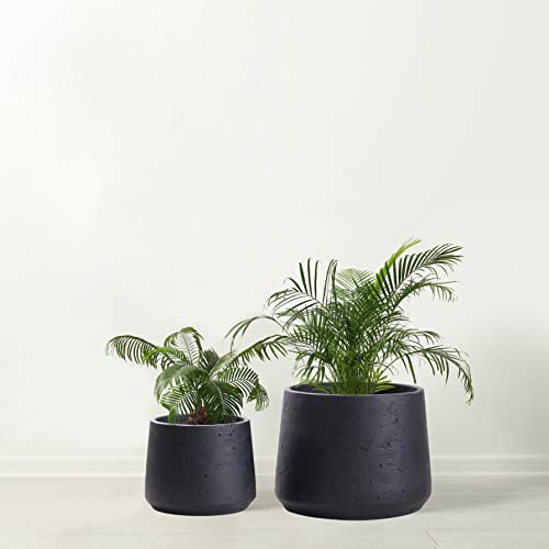 Olly & Rose Copenhagen Matt Black Ceramic Plant Pot Set of 2-9" and 6" Ceramic Cement Planters for Indoor & Outdoors Textured Effect - Large & Medium Plant Pots - Image 3
