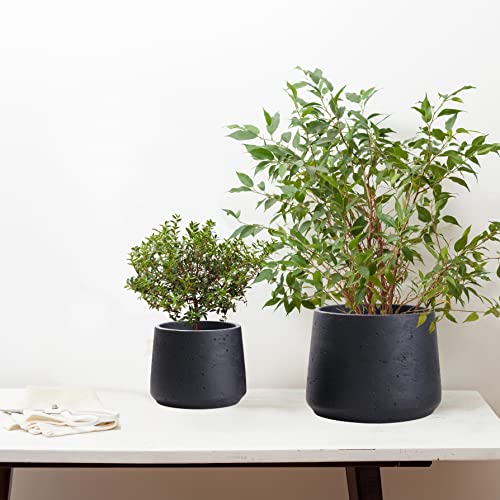 Olly & Rose Copenhagen Matt Black Ceramic Plant Pot Set of 2-9" and 6" Ceramic Cement Planters for Indoor & Outdoors Textured Effect - Large & Medium Plant Pots - Image 2