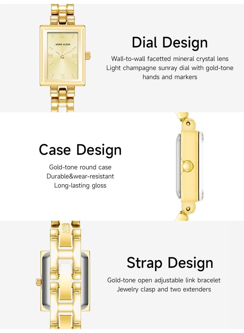 آن كلاين ساعة نسائية بسوار كوارتز ذهبي اللون مع ميناء بلون الشمبانيا الفاتح، ساعة أنيقة تناظرية مع مشبك مجوهرات قابل للتعديل، ساعة هدية، - Image 3