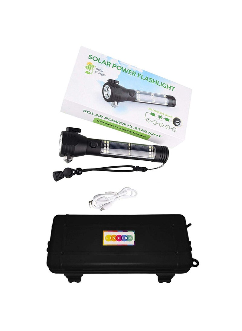 Moolten Moolten Aluminium 7 Mode Solar LED Torch Flashlight Power Bank Car Emergency Tool with Window Breaker Magnet Cutter Compass for Travel Camping Hiking Security Black  - Image 3