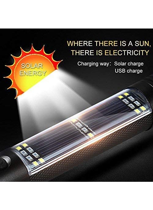 Moolten Moolten Aluminium 7 Mode Solar LED Torch Flashlight Power Bank Car Emergency Tool with Window Breaker Magnet Cutter Compass for Travel Camping Hiking Security Black  - Image 4