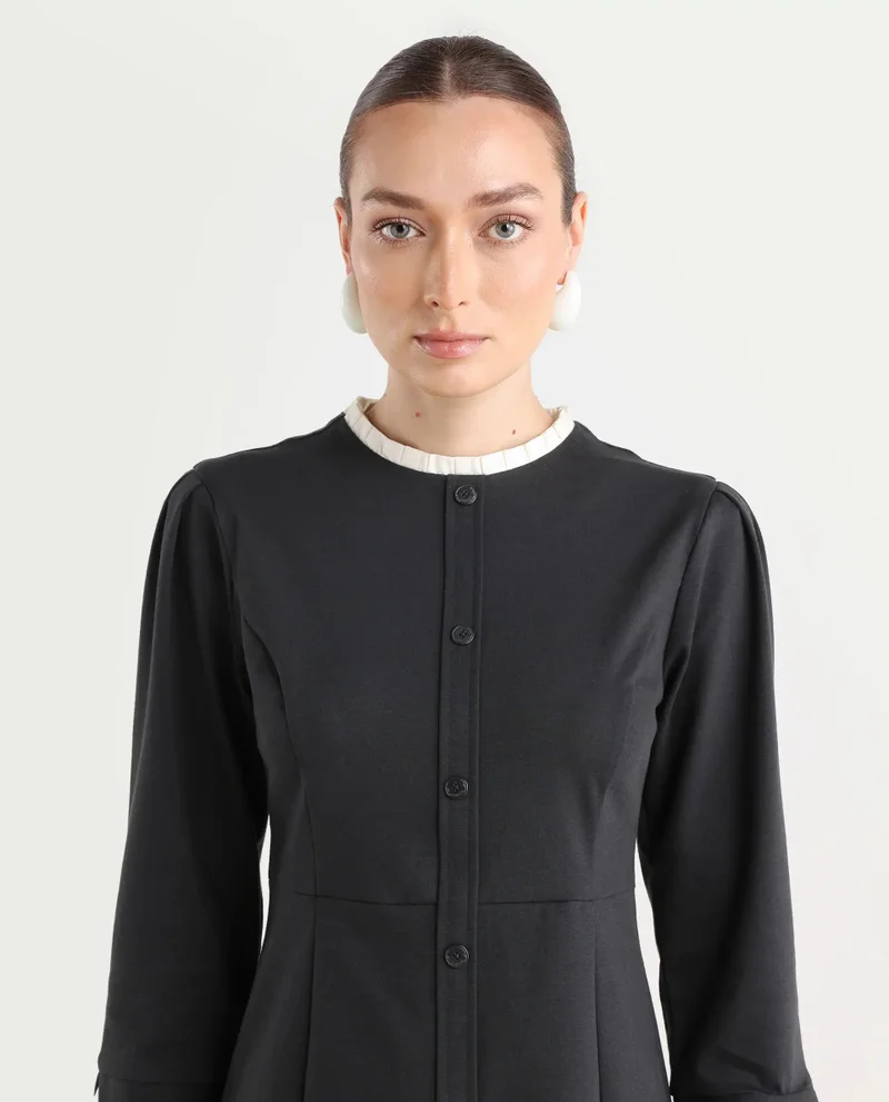 Rareism Women's Knit Dress With Woven Collar And Cuff