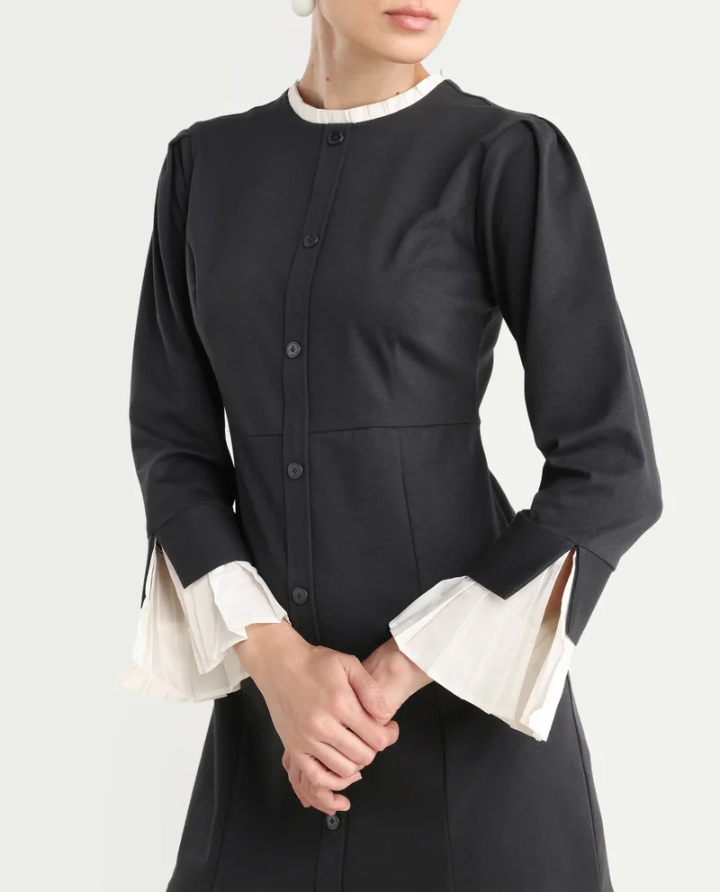 Rareism Women's Knit Dress With Woven Collar And Cuff