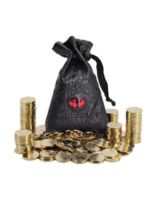 CZYY DND Fantasy Coins 50 Antique Gold Metal Treasure Tokens with Leather Pouch - Gaming Loot, Accessories & Props for Dungeons and Dragons, Tabletop RPG, Board or Card Game, LARP and Cosplay  - Image 1