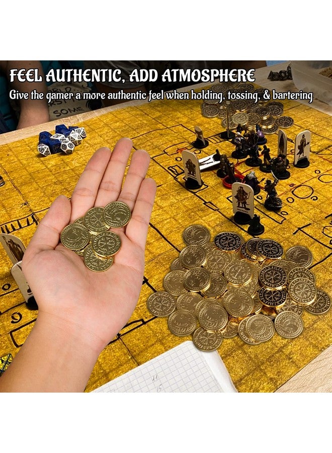 CZYY DND Fantasy Coins 50 Antique Gold Metal Treasure Tokens with Leather Pouch - Gaming Loot, Accessories & Props for Dungeons and Dragons, Tabletop RPG, Board or Card Game, LARP and Cosplay  - Image 2