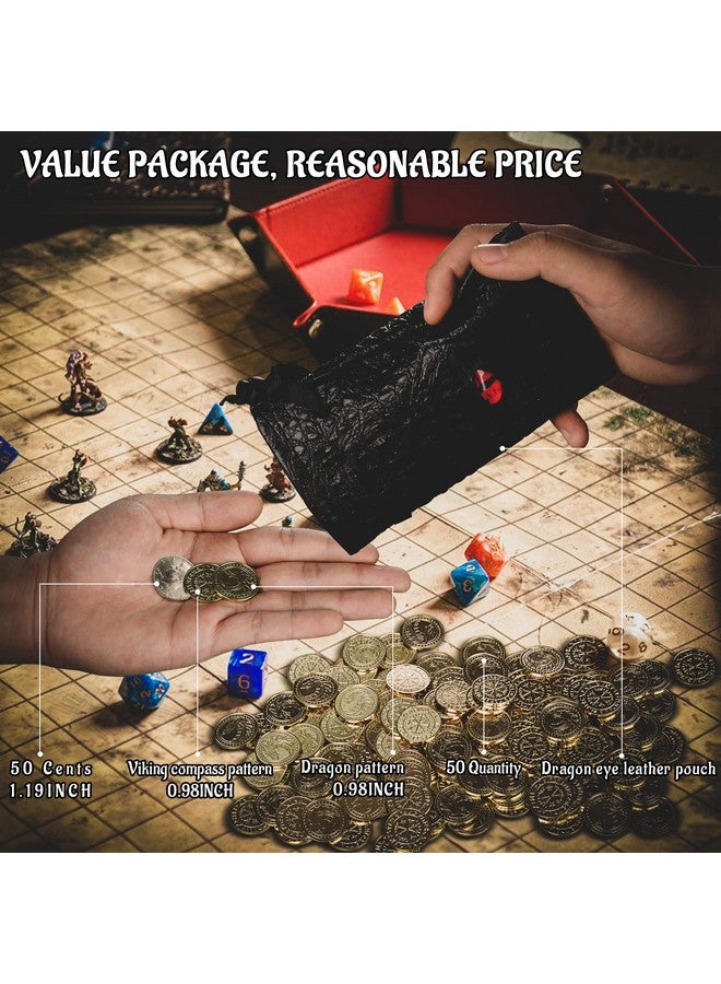 CZYY DND Fantasy Coins 50 Antique Gold Metal Treasure Tokens with Leather Pouch - Gaming Loot, Accessories & Props for Dungeons and Dragons, Tabletop RPG, Board or Card Game, LARP and Cosplay  - Image 5