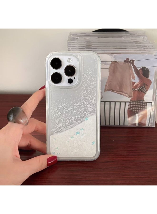 NIBEMINENT Snowflake Flowing Sand Shell Protective TPU Case Cover For iPhone 16 Pro, Clear - Image 3