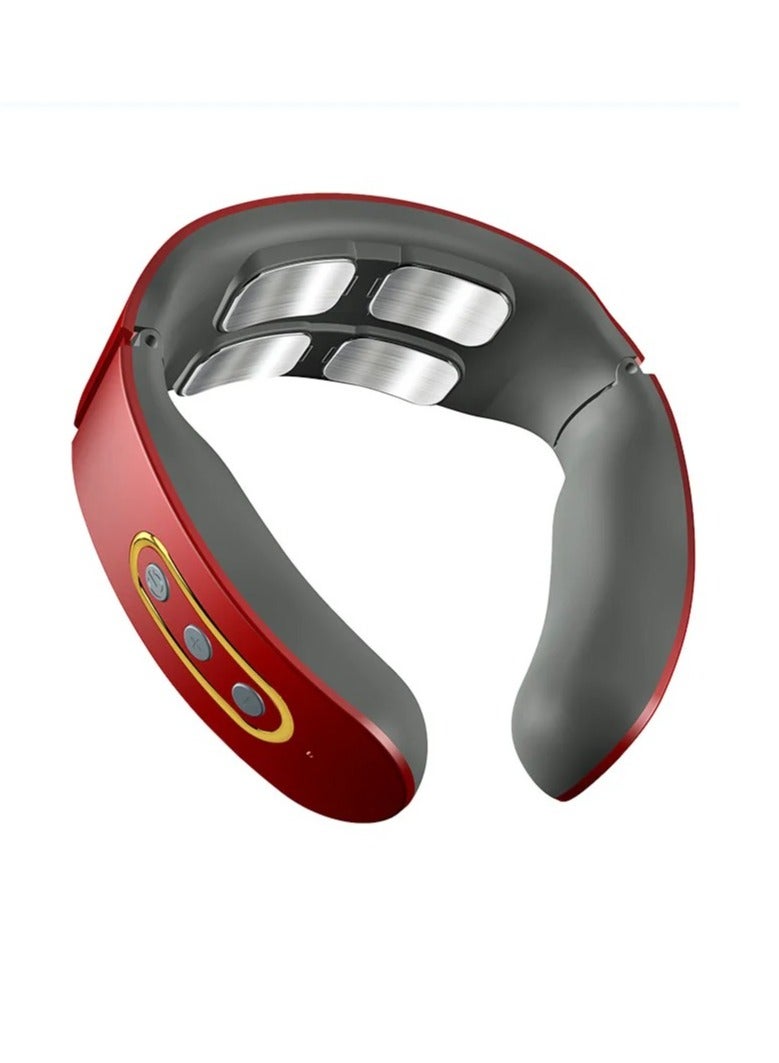 AROAQ Neck Massager, Portable Pulse Cervical Massager, Adjustable Speed Electric Neck Shoulder Pulse Massager, Cordless Deep Tissue Vibration Infrared Massager For Home Traveling, (Maroon) - Image 1