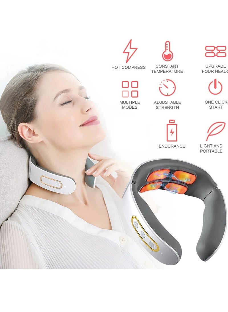 AROAQ Neck Massager, Portable Pulse Cervical Massager, Adjustable Speed Electric Neck Shoulder Pulse Massager, Cordless Deep Tissue Vibration Infrared Massager For Home Traveling, (Maroon) - Image 5