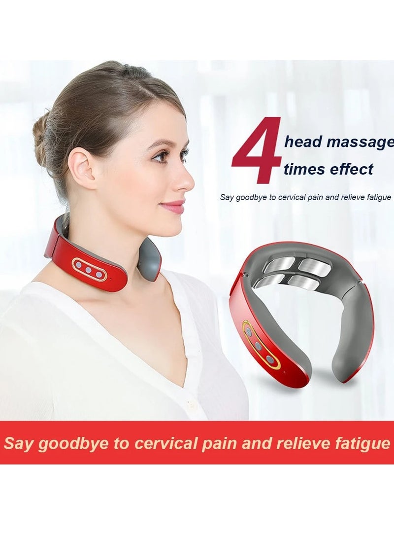 AROAQ Neck Massager, Portable Pulse Cervical Massager, Adjustable Speed Electric Neck Shoulder Pulse Massager, Cordless Deep Tissue Vibration Infrared Massager For Home Traveling, (Maroon) - Image 4
