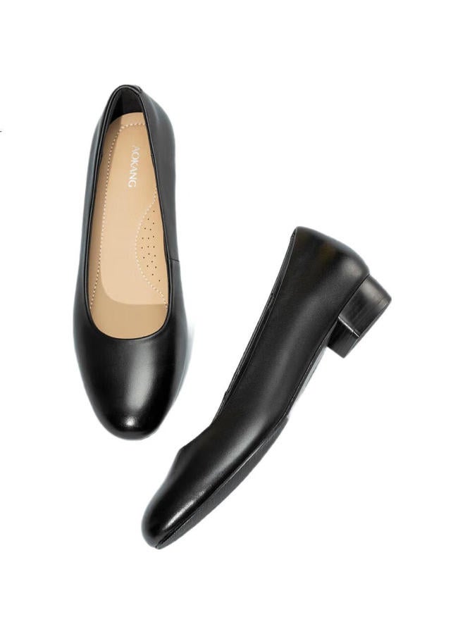 AOKANG Official Women'S Shoes, Leather Shoes For Women, Thin Heel Professional Work Shoes, Ol Pointed Toe Shallow Mouth Pumps, Flat Style, Size 38 - Image 1