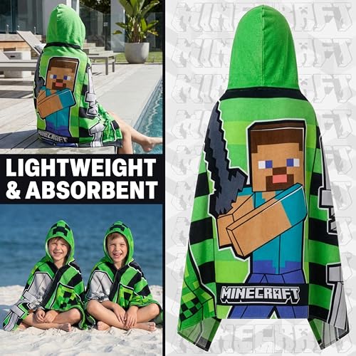 Minecraft Towelling Poncho Kids Teens Hooded Bath Towels Absorbent Beach Towel GreenBlack 614 Years - Image 3