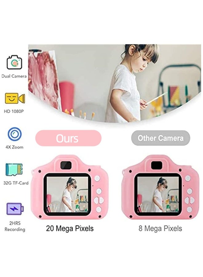 SUPER SO Kids Camera,1080P HD Digital Video Camera Toy for Boys/Girls, Birthday Festival Gifts for Kids,USB Rechargeable Kids Selfie Camera with 32GB SD Card and card reader(Pink) - Image 3