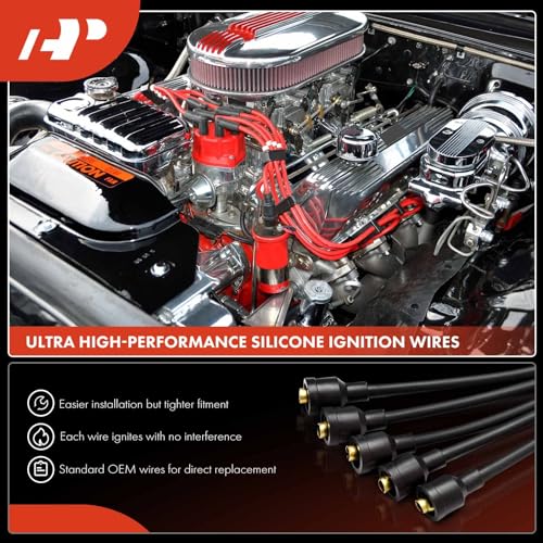 A-Premium 9PCS Spark Plug Wires Replacement Compatible with Chevrolet Ford GMC Mercury Jeep Pontiac Automotive Ignition Wire fit for HEI SBC BBC 350 383 454 Engine, Mustang, Gladiator, Red - Image 3