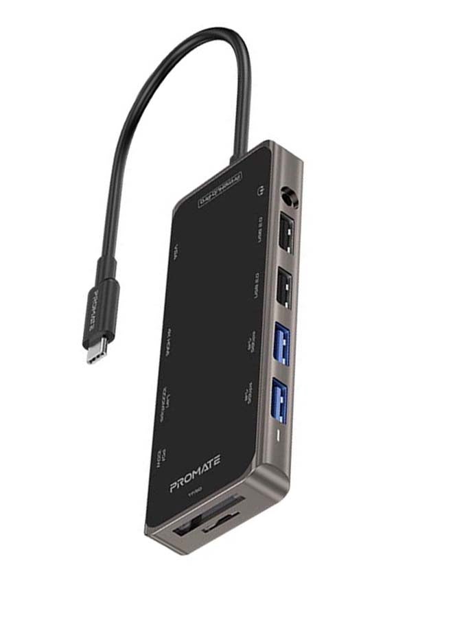 بروميت موزع USB-C من بروميت ومحول متعدد المنافذ 11-في-1 من نوع Type-C بموصل طاقة USB-C بقوة 100 وات، ووصلة HDMI بدقة 4K، ومنفذ VGA بدقة 1080ومنفذ RJ45 وAUX، وفتحة بطاقات ترانس فلاش/SD، و4 منافذ USB لأجهزة ماك بوك برو وماك بوك آير وXPS وبرايم هب-برو أسود - Image 4