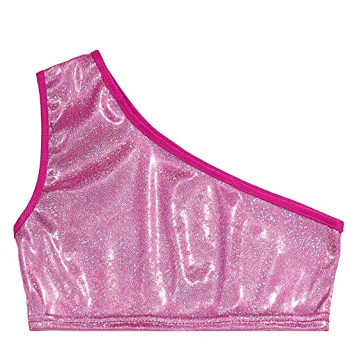 DRHOM Kids Girls One-Shoulder Sequins Dance Vest Jazz Hip Hop Stage Performance Tank Crop Tops Clothes Dancewear (Rose Red, 10-12) - Image 4