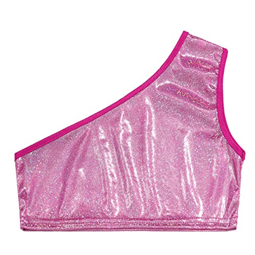 DRHOM Kids Girls One-Shoulder Sequins Dance Vest Jazz Hip Hop Stage Performance Tank Crop Tops Clothes Dancewear (Rose Red, 10-12) - Image 3