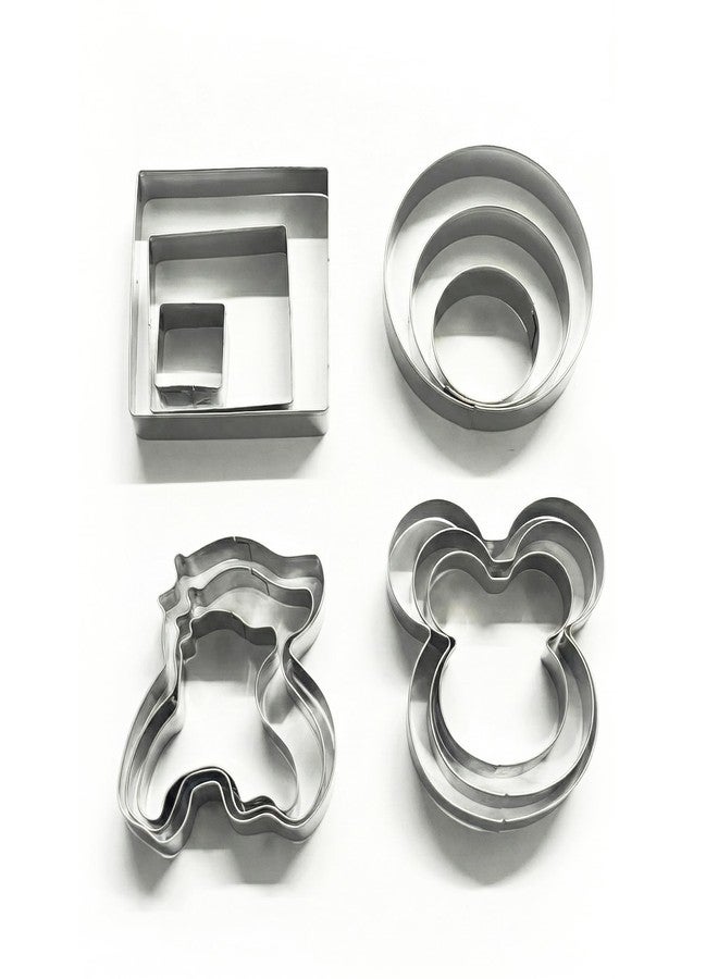 HS WORLD OF HORECA ESSENTIALS HS Stainless Steel 12-Piece Cookie, Biscuit & Pastry Cutter Set - Multiple Shapes (Square, Mickey Head, Horse, Circle) - Assorted Sizes - Fondant & Baking Mold Set for Cakes and Snacks - Image 1