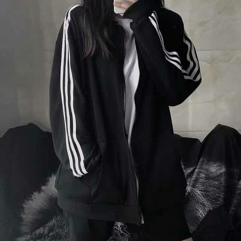 Cross-border source new Three Bar coat womens Korean thin jacket student black baseball suit womens loose bf fashion Black 