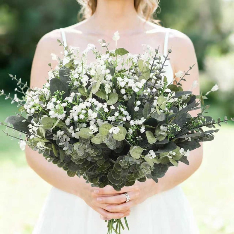 Ecerangus 120 Pcs Mixed Artificial Eucalyptus Leaves Stems Bulk,Baby Breath Artificial Flowers Bulk with Eucalyptus Leaves Greenery Stems for DIY Bouquets Wedding Floral Home Decor (Green-120pcs) - Image 3
