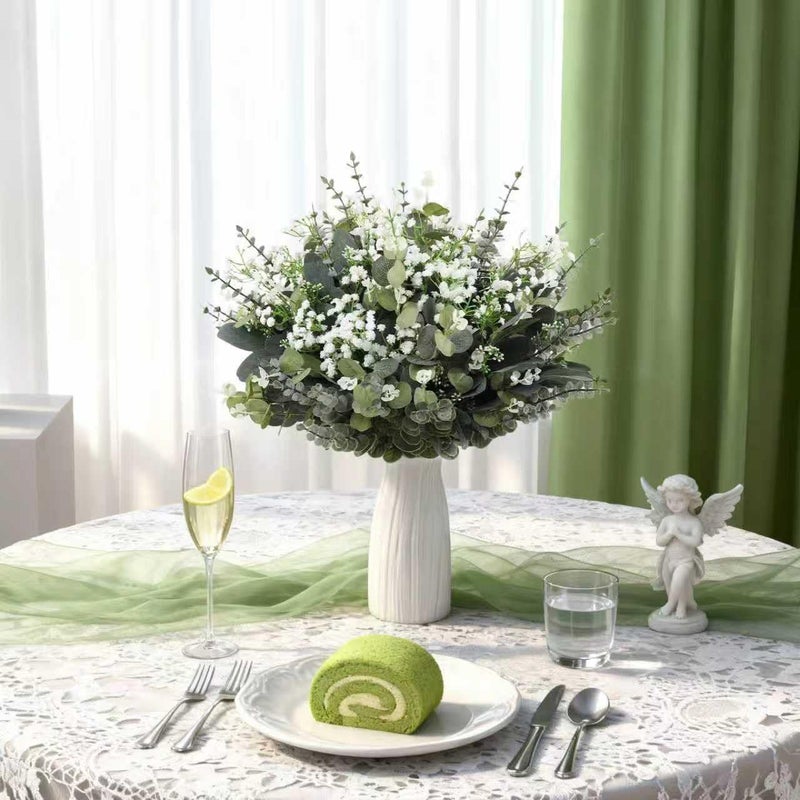 Ecerangus 120 Pcs Mixed Artificial Eucalyptus Leaves Stems Bulk,Baby Breath Artificial Flowers Bulk with Eucalyptus Leaves Greenery Stems for DIY Bouquets Wedding Floral Home Decor (Green-120pcs) - Image 2