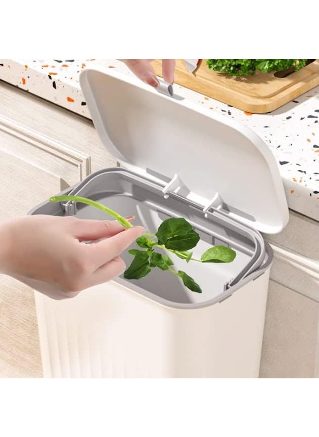KEYOZA KEYOZA Hanging Trash Can for Kitchen Cabinet Door with Lid Small Under Sink Garbage Can for Bathroom Wall Mounted Counter Waste Compost Bin Plastic White  - Image 3