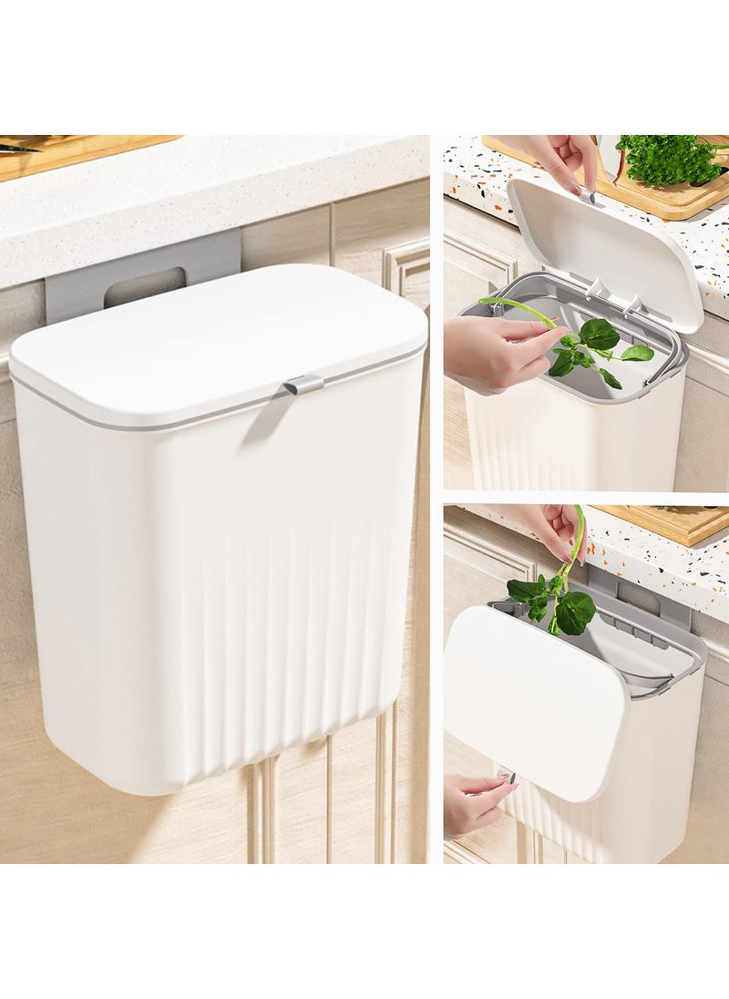 KEYOZA KEYOZA Hanging Trash Can for Kitchen Cabinet Door with Lid Small Under Sink Garbage Can for Bathroom Wall Mounted Counter Waste Compost Bin Plastic White  - Image 2