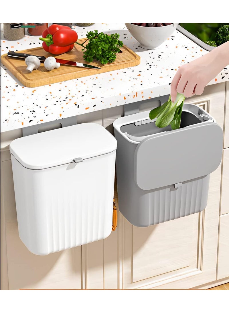 KEYOZA KEYOZA Hanging Trash Can for Kitchen Cabinet Door with Lid Small Under Sink Garbage Can for Bathroom Wall Mounted Counter Waste Compost Bin Plastic White  - Image 1