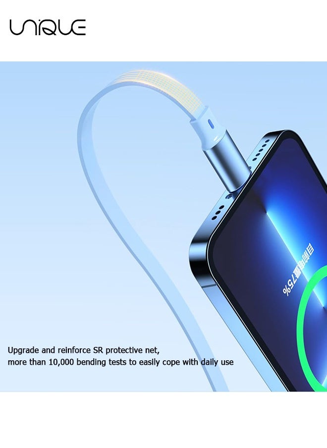 كابل شحن قابل للسحب 3 في 1 ، للنوع C ، اسحب ثلاثة كابلات بيانات سريعة الشحن ، كابل USB متعدد سلك شاحن سريع لأجهزة iPhone و Samsung و iPad والأجهزة اللوحية و Switch والمزيد (أزرق سماوي)